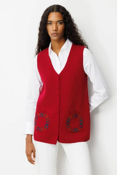 25020 DESEN V YAKA CEBİ TIĞLAMALI YÜN TRİKO YELEK - Resim 5