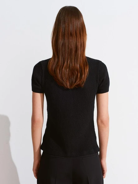 60979 DİLVİN BİSİKLET YAKA DÜĞMELİ AJURLU TRİKO HIRKA - Resim 3