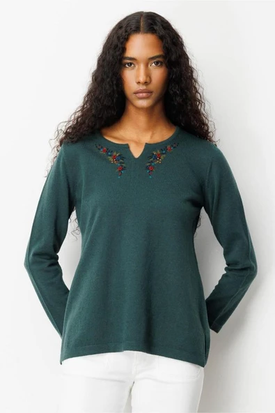 25036 DESEN TRİKO YAKAN KENARI İŞLEMELİ INTERSİYA SIFIR YAKA PATLI BLUZ - Resim 2