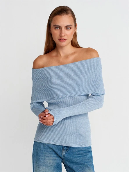 10808 DİLVİN BARDOT YAKA FİTİLLİ SİMLİ TRİKO KAZAK - Resim 8