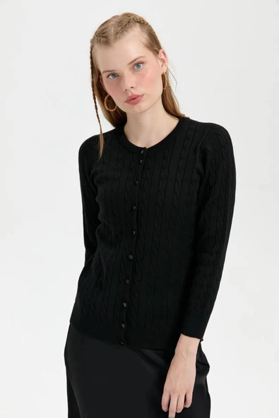 24326 DESEN TRİKO SAÇ ÖRGÜLÜ SIFIR YAKA KOMPLE CEKET ürün görseli