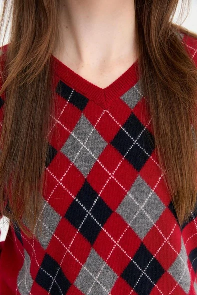 24034 DESEN V YAKA BAKLAVALI YÜN TRİKO KAZAK - Resim 10