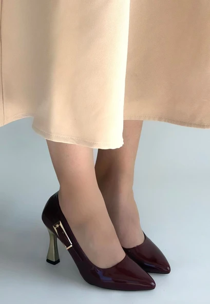 Motya Bordo Rugan Topuklu Ayakkabı - Resim 2