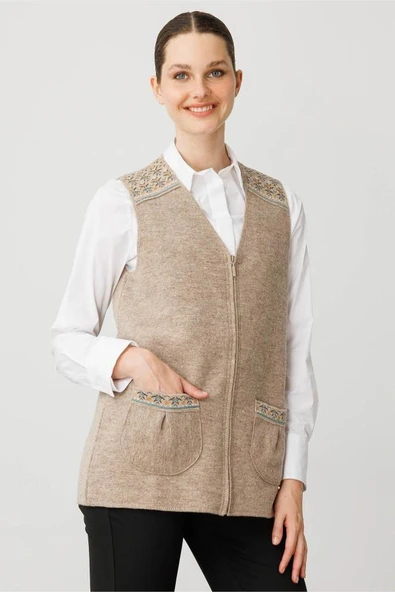 25017 DESEN TRİKO ÖNÜ YAPRAK ÇİÇEKLİ AFRODİT SALLAMA BANTLI ÇITÇITLI  S YAKA UZUN YELEK - Resim 11