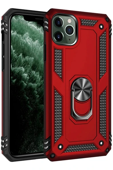 LitaeTrend iPhone 11 Pro Max Kılıf Sofya Yüzüklü Silikon Kapak - Kırmızı ürün görseli 1