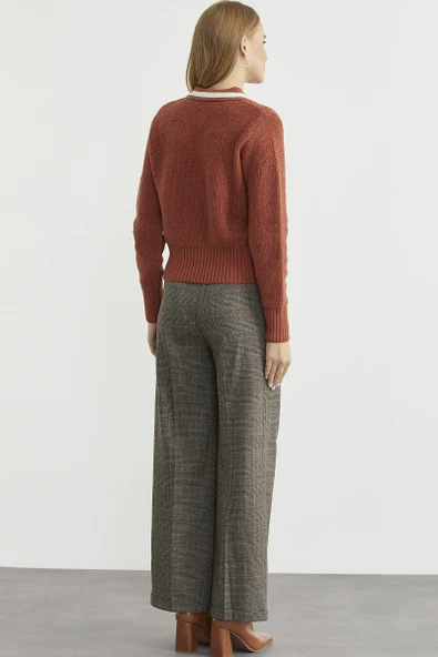 Polo Yaka Düğmeli Triko Hırka - Taba - Resim 6