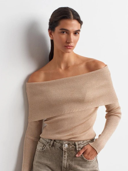 10808 DİLVİN BARDOT YAKA FİTİLLİ SİMLİ TRİKO KAZAK - Resim 7