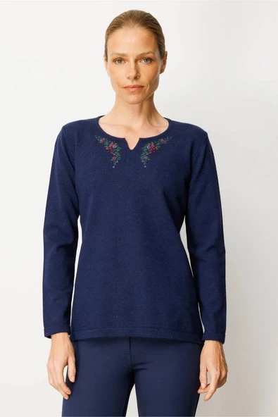 25036 DESEN TRİKO YAKAN KENARI İŞLEMELİ INTERSİYA SIFIR YAKA PATLI BLUZ - Resim 11