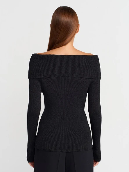 10808 DİLVİN BARDOT YAKA FİTİLLİ SİMLİ TRİKO KAZAK - Resim 11