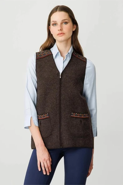 25017 DESEN TRİKO ÖNÜ YAPRAK ÇİÇEKLİ AFRODİT SALLAMA BANTLI ÇITÇITLI  S YAKA UZUN YELEK - Resim 8