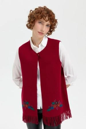 24010 DESEN TRİKO ETEĞİ İŞLEMELİ KISA PÜSKÜLLÜ SIFIR YAKA YELEK - Resim 2