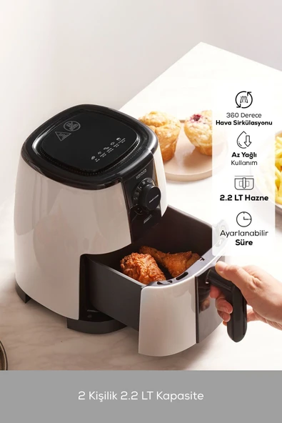 Smart Cook 60 Dakikaya Kadar Zaman Ayarlı Compact Airfryer Krem 2 Kişilik - Resim 2