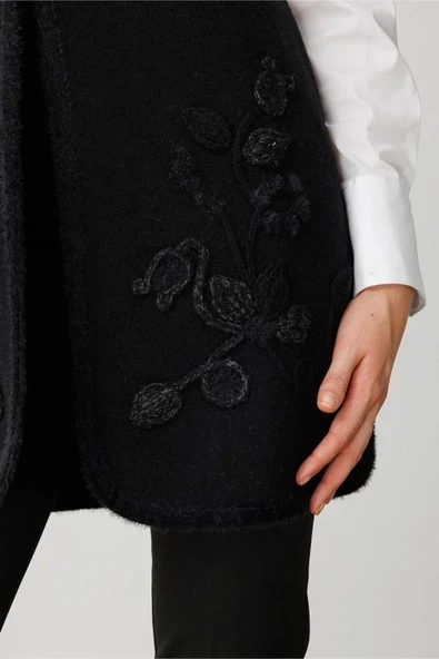 25014 DESEN TRİKO ÖNÜ YAPRAK ÇİÇEKLİ AFRODİT SALLAMA BANTLI ÇITÇITLI  S YAKA UZUN YELEK - Resim 9