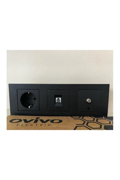 Ovivo Siyah 3 Lü Set Topraklı Priz Numeris Uydu 3 Lü Çerçeve ürün görseli