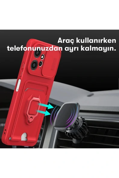 LitaeTrend Xiaomi Redmi Note 12 4G Kılıf Zuma Kartvizitli Yüzüklü Silikon - Kırmızı - Resim 3