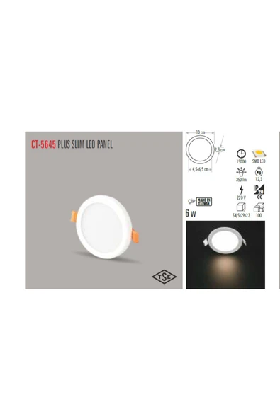 Ct-5645 6w/6400k Plus Led Panel Armatür(beyaz) ürün görseli