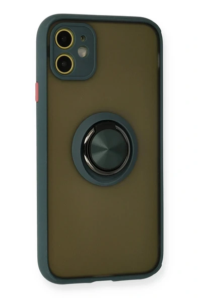 LitaeTrend iPhone 11 Kılıf Montreal Yüzüklü Silikon Kapak - Yeşil - Resim 2