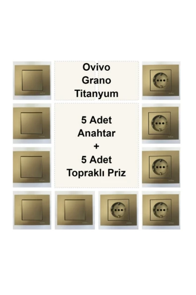 Asyagrup Ovivo Grano Titanyum Anahtar + Priz Set ürün görseli