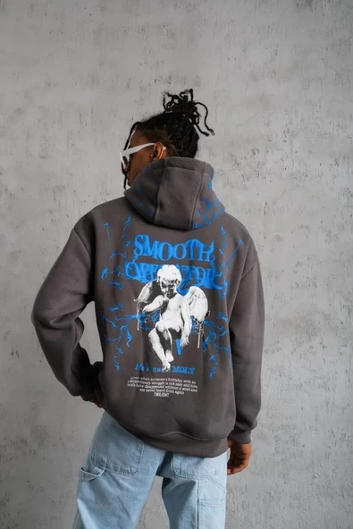 Erkek Yıldırım Baskılı Kapşonlu Sweatshirt - Gri ürün görseli 1