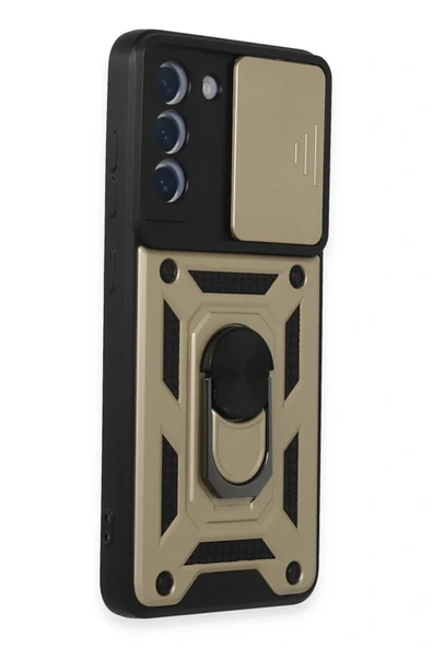 LitaeTrend Samsung Galaxy S21 FE Kılıf Pars Lens Yüzüklü Silikon - Gold - Resim 2