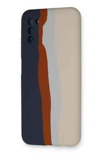 LitaeTrend Samsung Galaxy A03S Kılıf Ebruli Lansman Silikon - Lacivert-Krem - Resim 3