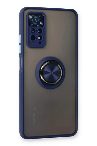 LitaeTrend Xiaomi Redmi Note 11 Pro Kılıf Montreal Yüzüklü Silikon Kapak - Lacivert - Resim 2