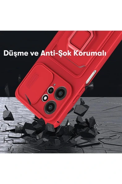 LitaeTrend Xiaomi Redmi Note 12 4G Kılıf Zuma Kartvizitli Yüzüklü Silikon - Kırmızı - Resim 2