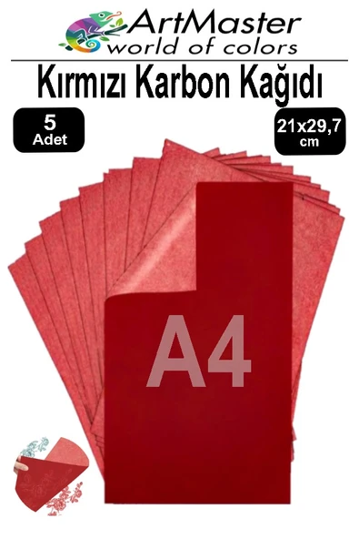 Karbon Kağıdı A4 Kırmızı 5 Adet 21x29,7 cm Transfer Kağıdı Kopya Kağıdı Renkli Karbon Kağıdı Ahşap Seramik Metal Cam ürün görseli