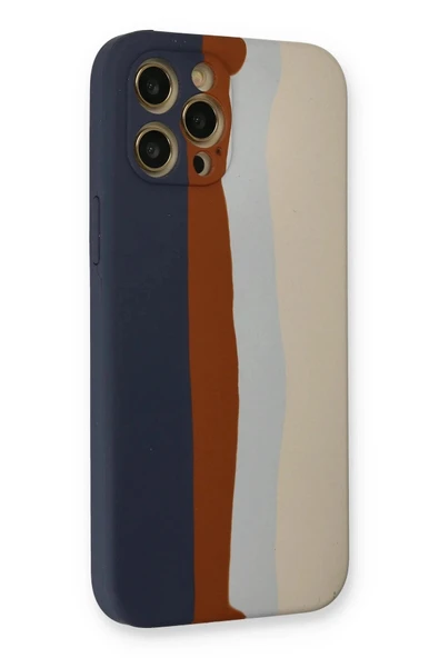 LitaeTrend iPhone 12 Pro Max Kılıf Ebruli Lansman Silikon - Lacivert-Krem - Resim 3