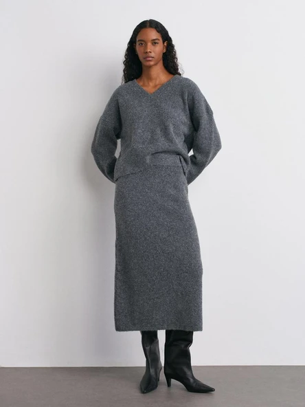 80115 DİLVİN BELİ LASTİKLİ TRİKO ETEK - Resim 6