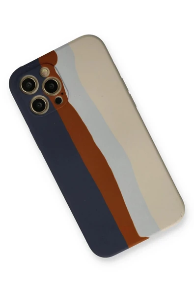 LitaeTrend iPhone 12 Pro Max Kılıf Ebruli Lansman Silikon - Lacivert-Krem - Resim 2