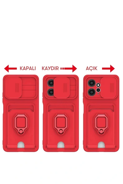 LitaeTrend Xiaomi Redmi Note 12 4G Kılıf Zuma Kartvizitli Yüzüklü Silikon - Kırmızı - Resim 6