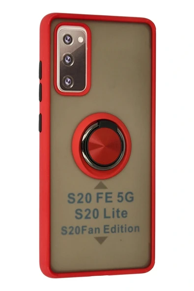 LitaeTrend Samsung Galaxy S20 FE Kılıf Montreal Yüzüklü Silikon Kapak - Kırmızı - Resim 2