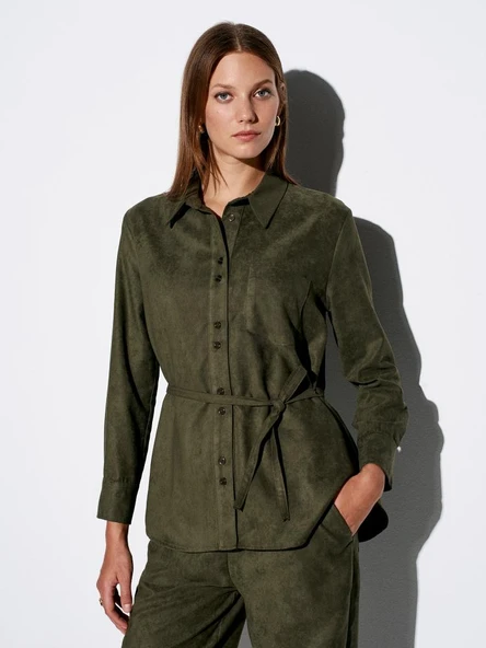 50518 DİLVİN KEMERLİ SÜET GÖMLEK ürün görseli