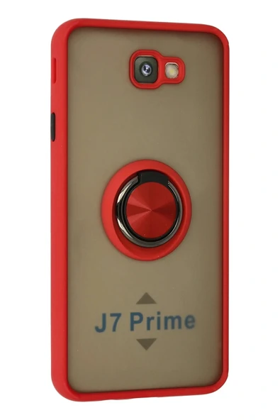 LitaeTrend Samsung Galaxy J7 Prime Kılıf Montreal Yüzüklü Silikon Kapak - Kırmızı - Resim 2