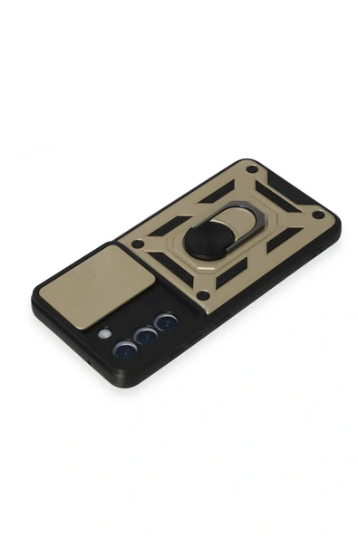 LitaeTrend Samsung Galaxy S21 FE Kılıf Pars Lens Yüzüklü Silikon - Gold - Resim 4