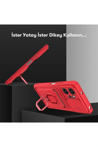 LitaeTrend Xiaomi Redmi Note 12 4G Kılıf Zuma Kartvizitli Yüzüklü Silikon - Kırmızı - Resim 4