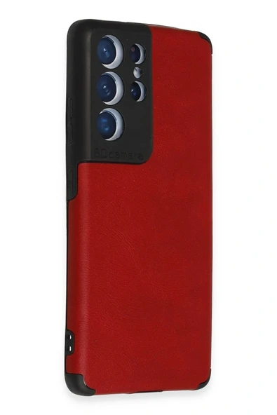 LitaeTrend Samsung Galaxy S21 Ultra Kılıf Loop Deri Silikon - Kırmızı - Resim 2