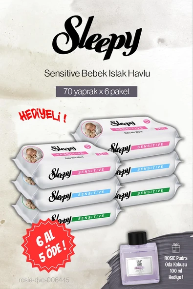 Sleepy 6 AL 5 ÖDE Sensitive 70'li Bebek Havlusu, Rosie Pudra Oda Kokusu ürün görseli