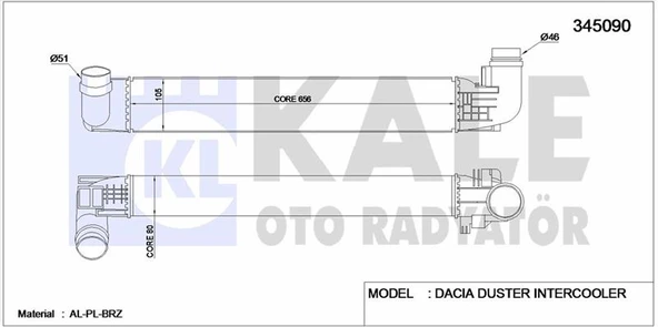 Renault Turbo Radyatoru Duster 1,5dci 2010> - Kale 345090 ürün görseli