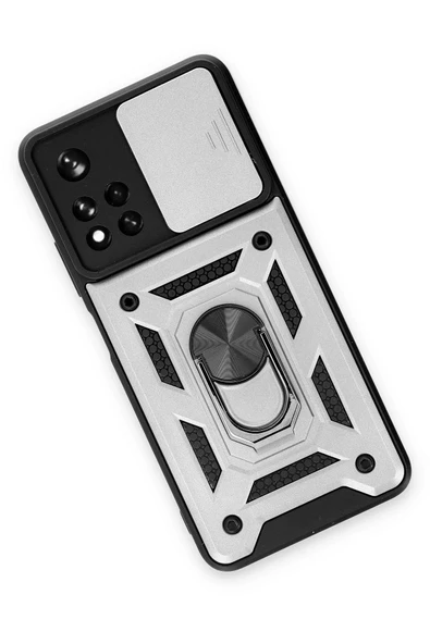 LitaeTrend Xiaomi Poco M4 Pro 5G Kılıf Pars Lens Yüzüklü Silikon - Gümüş - Resim 3