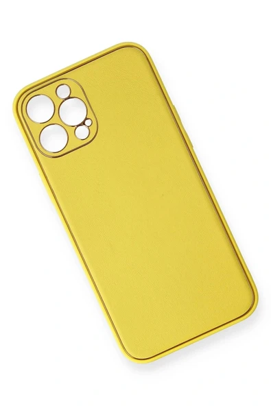 LitaeTrend iPhone 12 Pro Max Kılıf Coco Deri Silikon Kapak - Sarı - Resim 2
