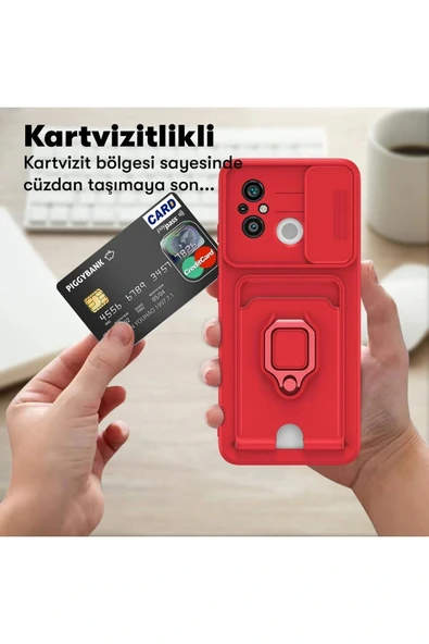 LitaeTrend Xiaomi Redmi 12C Kılıf Zuma Kartvizitli Yüzüklü Silikon - Pembe - Resim 5