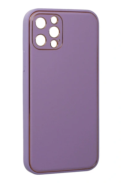 LitaeTrend iPhone 12 Pro Kılıf Coco Deri Silikon Kapak - Lila - Resim 2