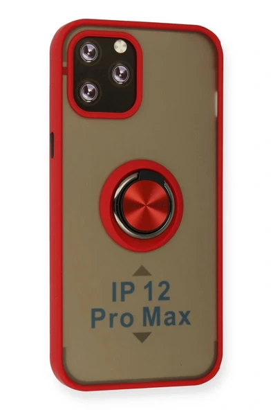 LitaeTrend iPhone 12 Pro Max Kılıf Montreal Yüzüklü Silikon Kapak - Kırmızı - Resim 2