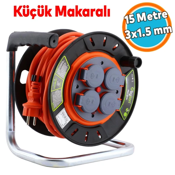 Küçük Makaralı Seyyar Kablo Kapaklı 4 Prizli Plastik Uzatma Kablosu 15 Metre 3x1.5 mm CCA Kablo ürün görseli