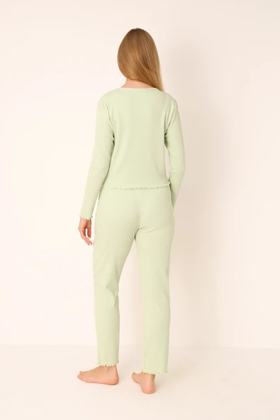 Yeşil Önden Düğmeli Pijama Takımı - Resim 2