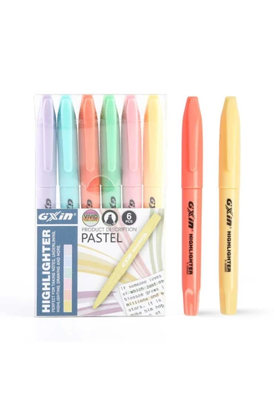 gxin Pastel Highlighter 6 Renk Fosforlu Kalem Seti Kalem Tipi - Resim 2