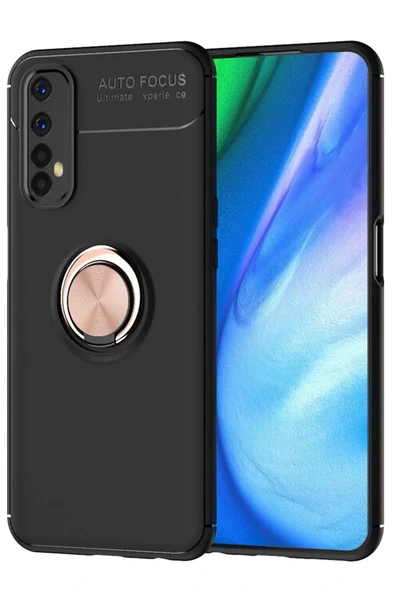 LitaeTrend Realme 7 Kılıf Range Yüzüklü Silikon - Siyah-Gold ürün görseli 1