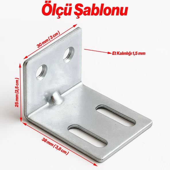 Metal L Bağlantı Demiri 30x25x38 mm (25 Adet) Raf ve Mobilya Köşe Sabitleme Dayanıklı Aparat Seti - Resim 3